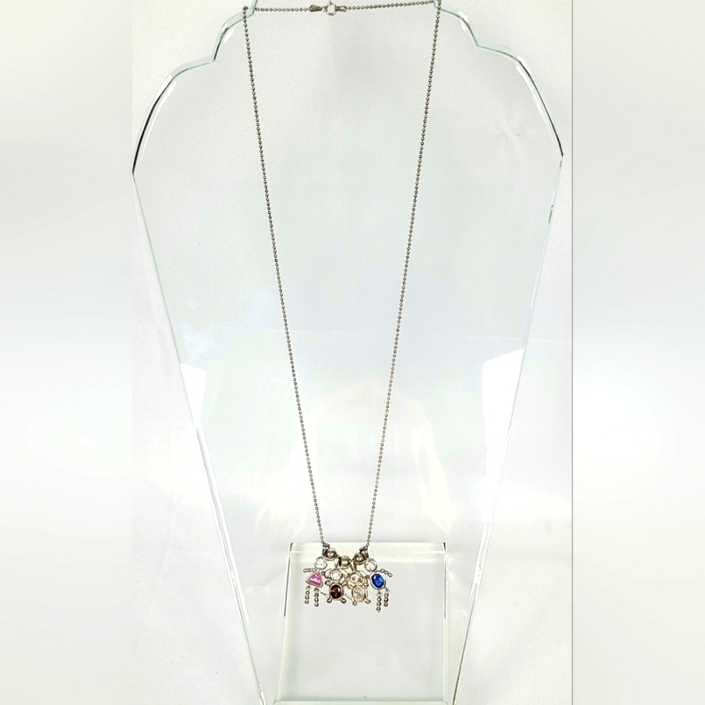Sterling Silver Family Necklace with 2 Children & 2 Dogs Pendants